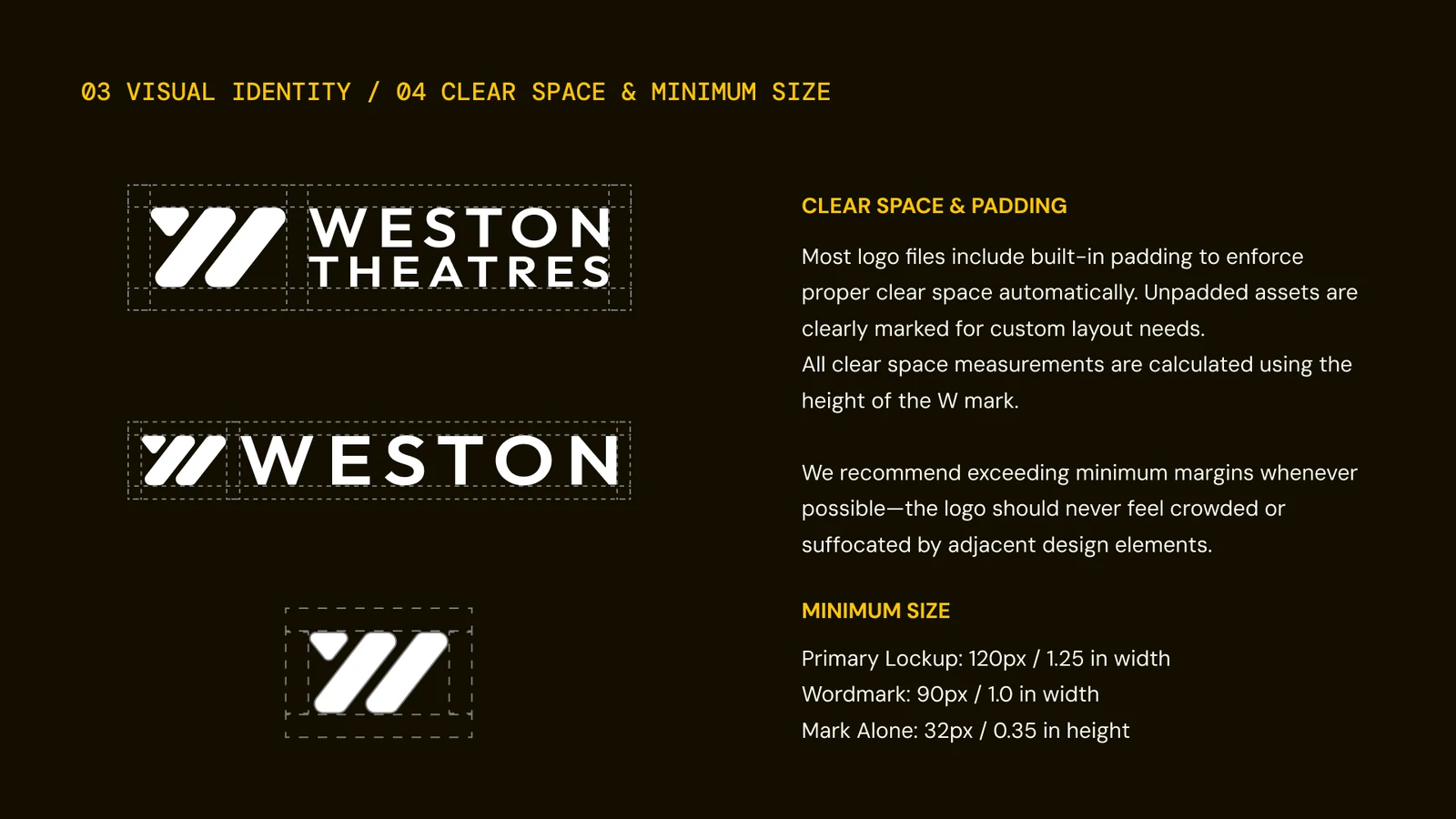 Clear space and minimum size rules for the Weston logo