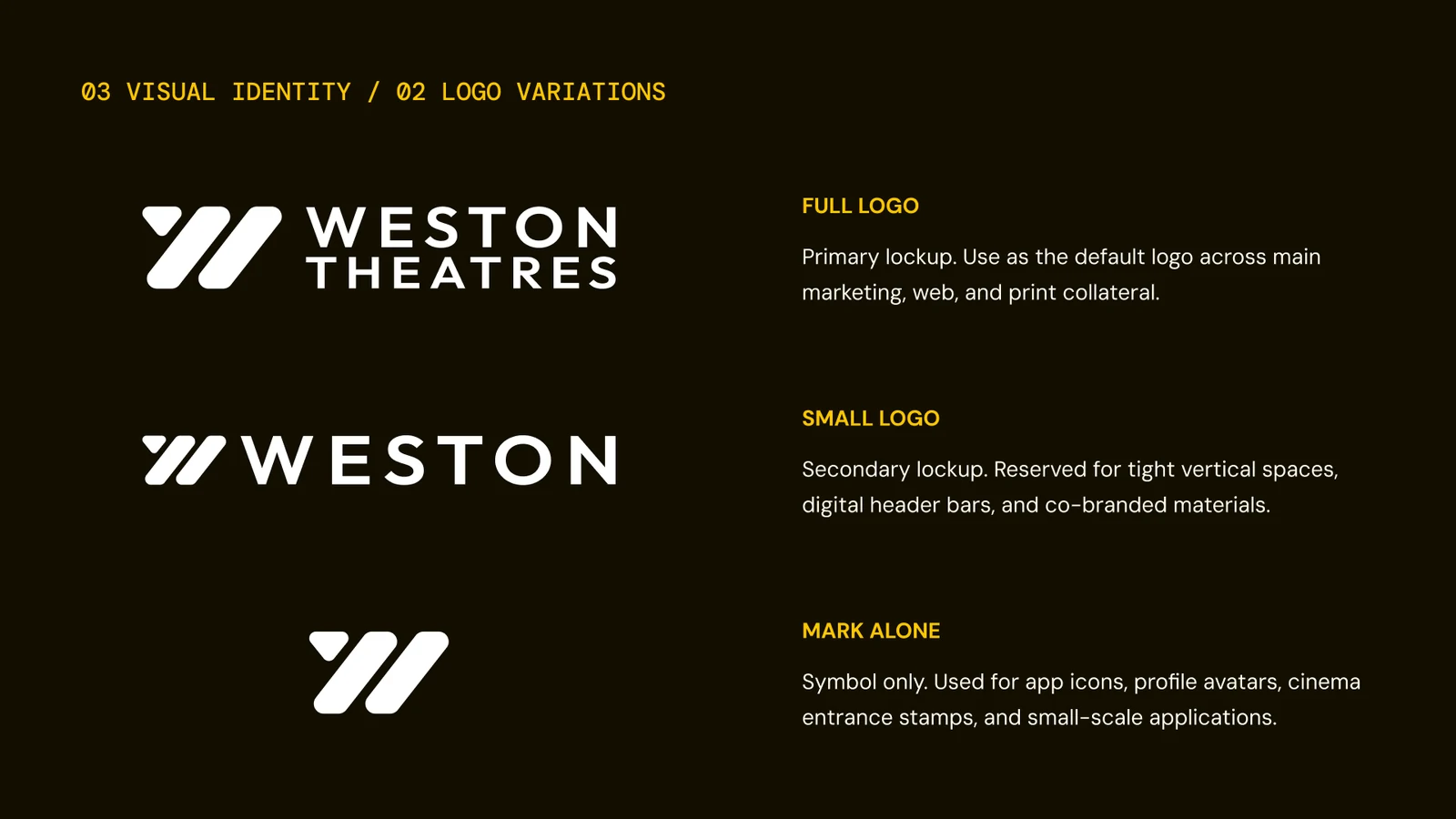 Logo variations: full lockup, small horizontal logo and the W mark alone